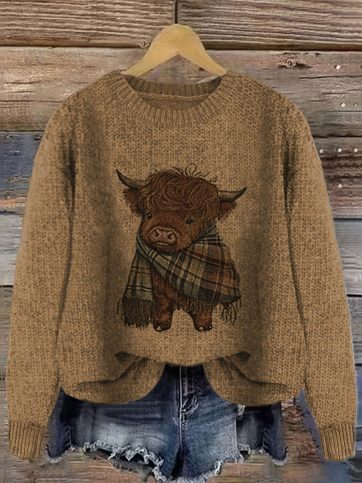 Wrenova | Women's Highland Cow Graphic Knit Sweater
