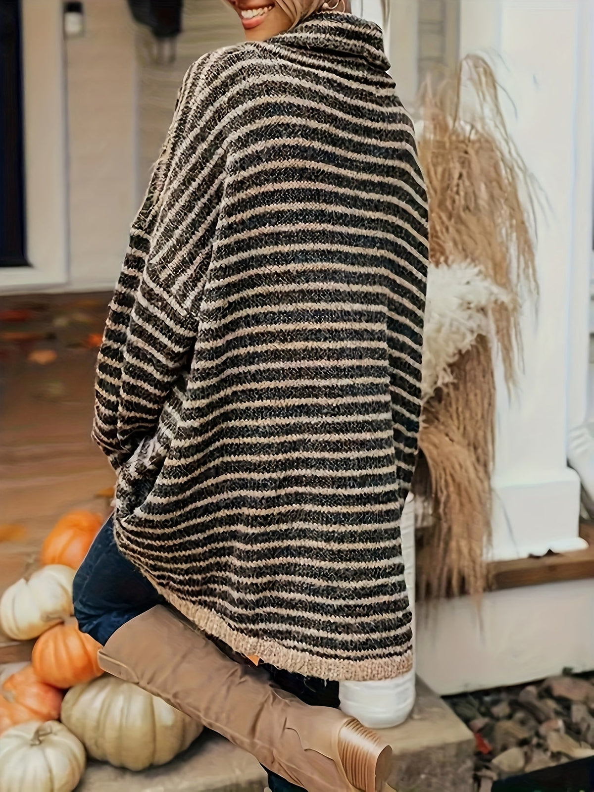 Zarvena | Women's Oversized Striped Knit Sweater