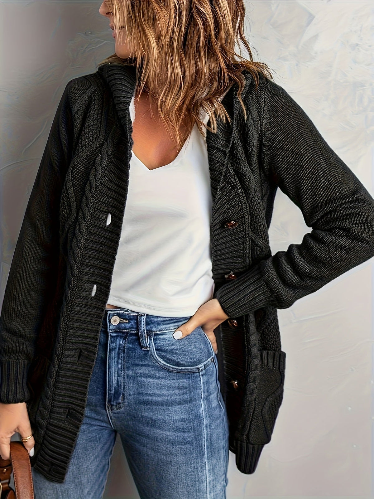 Zolvara | Women's Hooded Cable Knit Cardigan