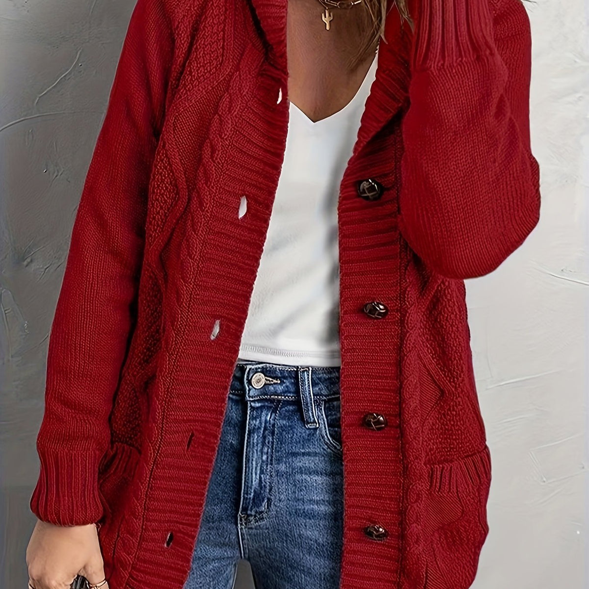 Zolvara | Women's Hooded Cable Knit Cardigan