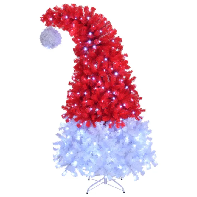 Pre-Lit Santa Hat Christmas Tree 6ft – Red and White Novelty Tree with Lights for Home or Store
