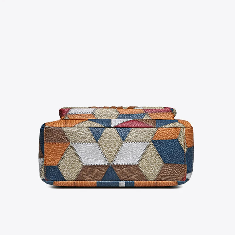 Carly – Geometric Patchwork Vegan Leather Handbag