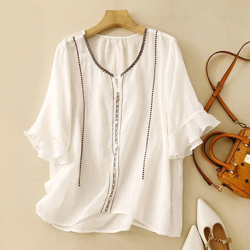 Gia™ | Pattern Ruffle Sleeve Blouse