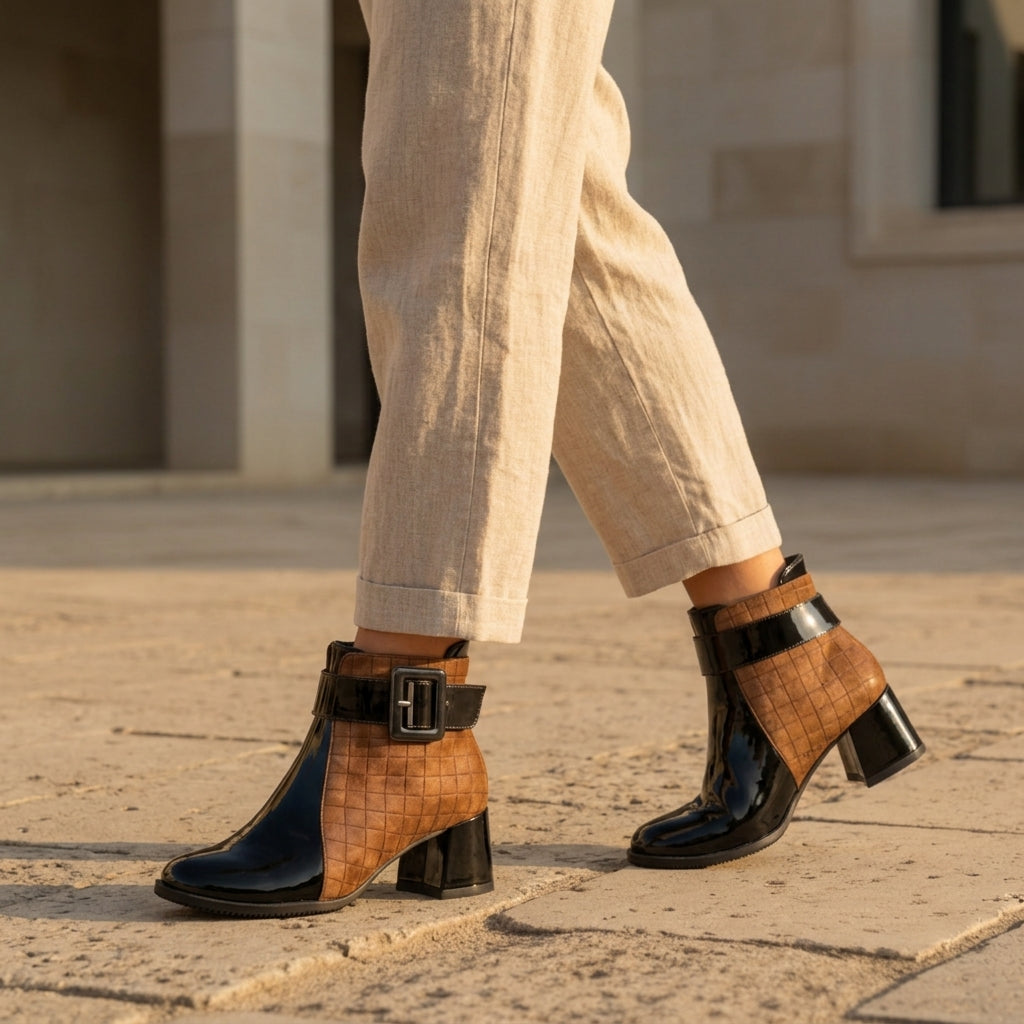 Refined Patent Ankle Boots Block Heel