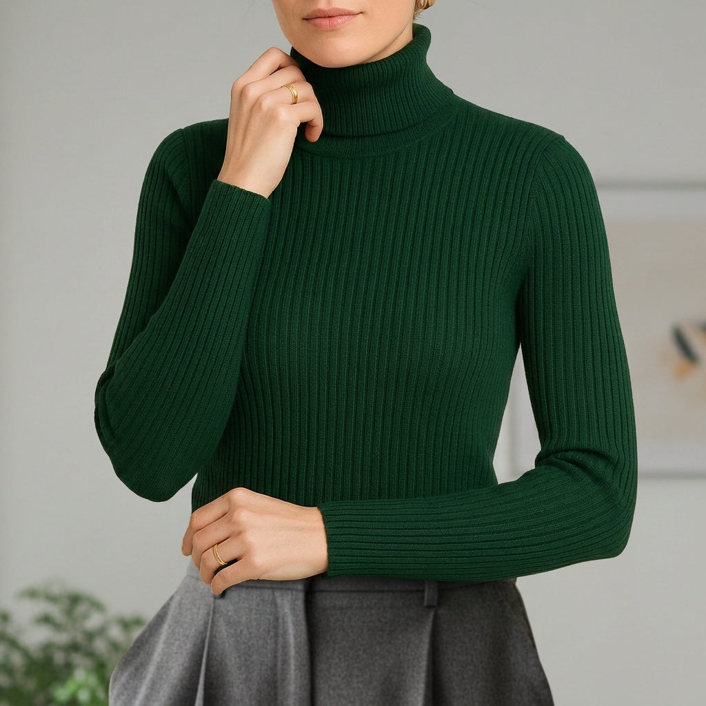 Refined ribbed turtleneck sweater with slim fit