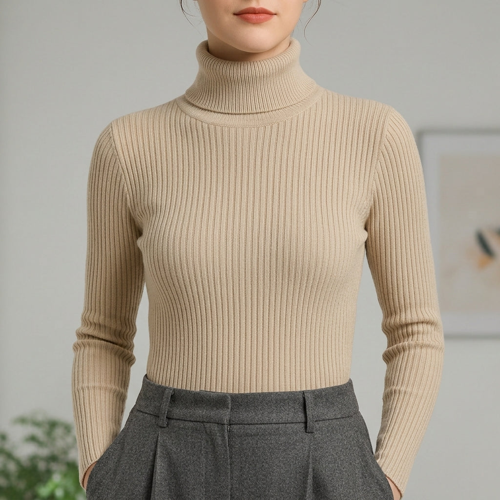 Refined ribbed turtleneck sweater with slim fit