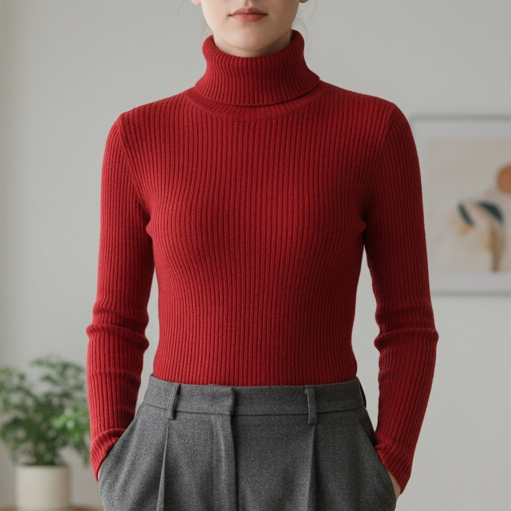 Refined ribbed turtleneck sweater with slim fit