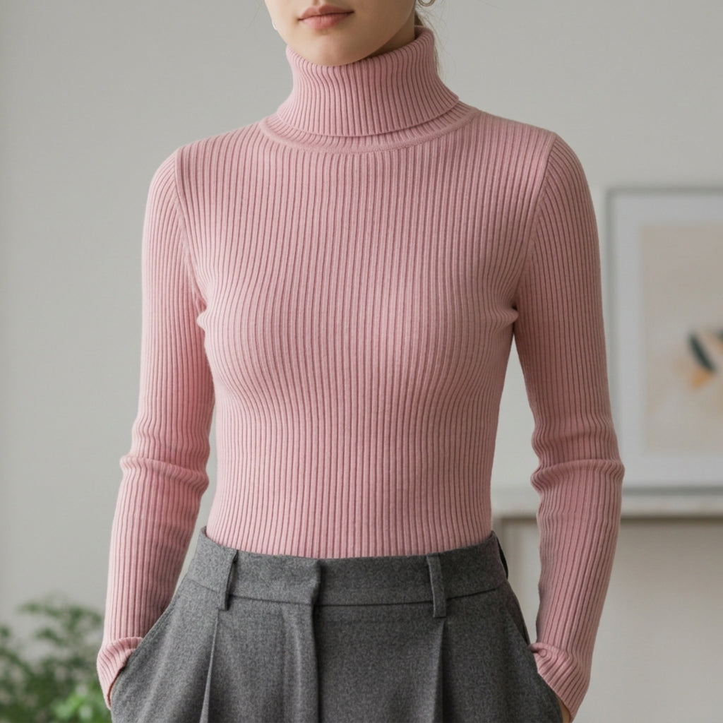 Refined ribbed turtleneck sweater with slim fit