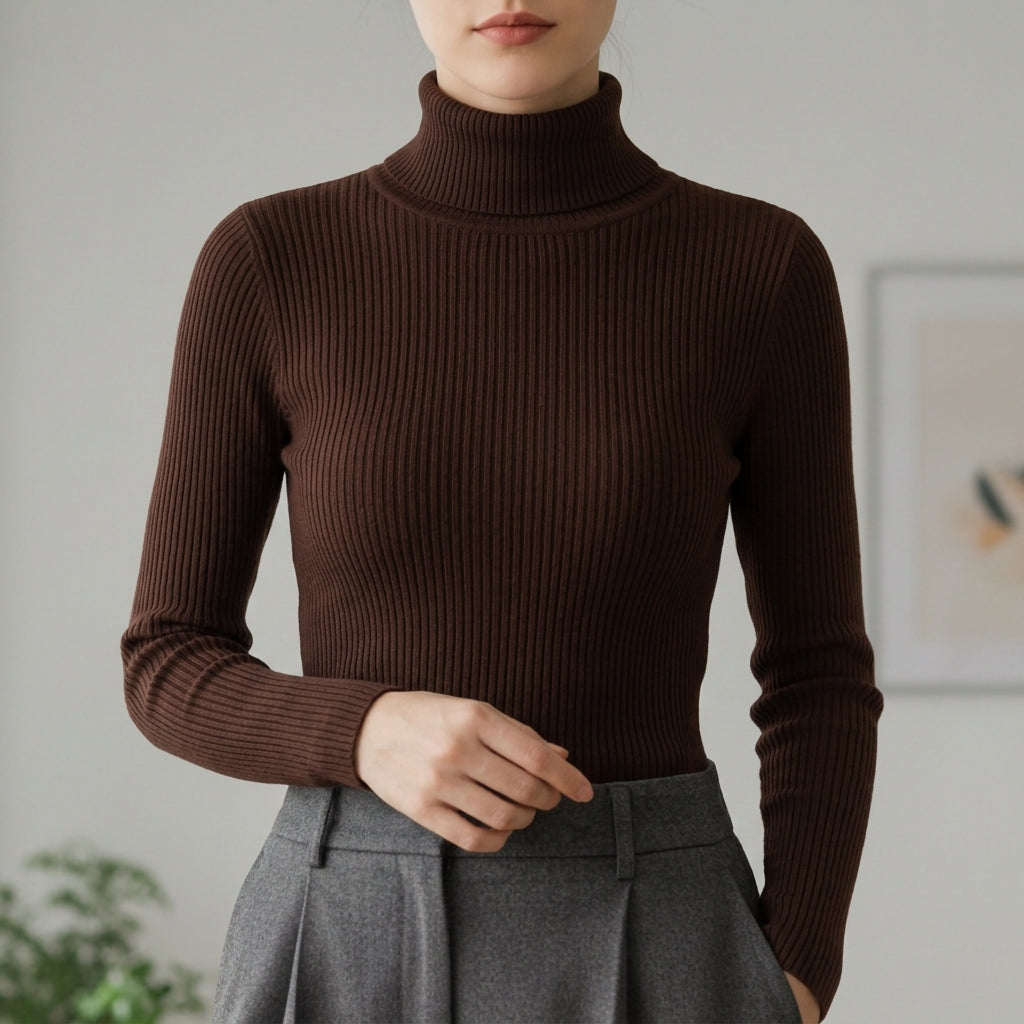 Refined ribbed turtleneck sweater with slim fit