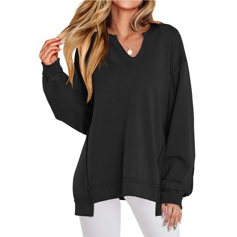 Relaxed oversized v-neck tunic sweatshirt