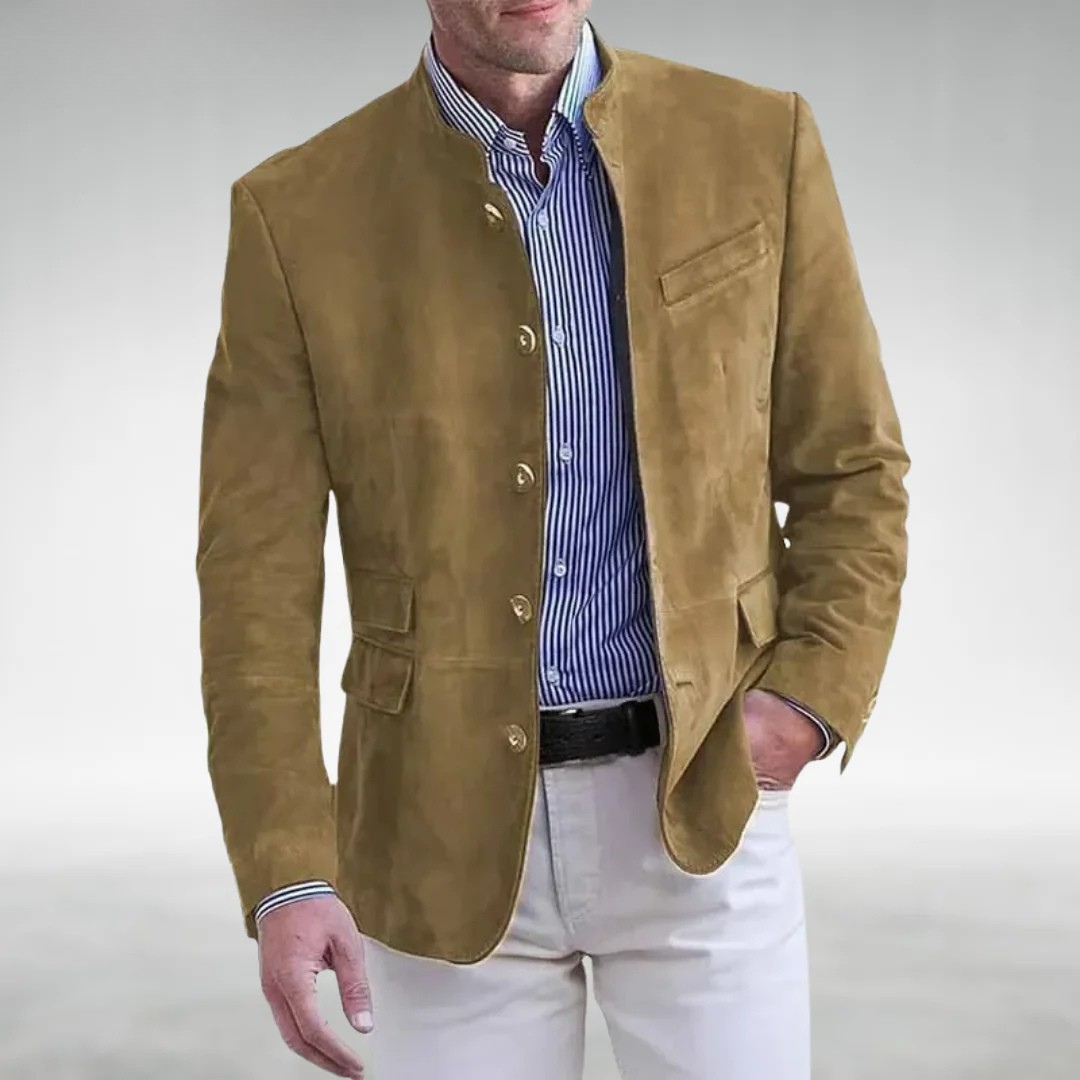 Markus – Suede Leather Jacket with Mandarin Collar