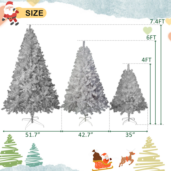 Pre-Lit Silver Christmas Tree 6ft – 300 LED Lights, 11 Light Modes, 800 Tips, Hinged Branches