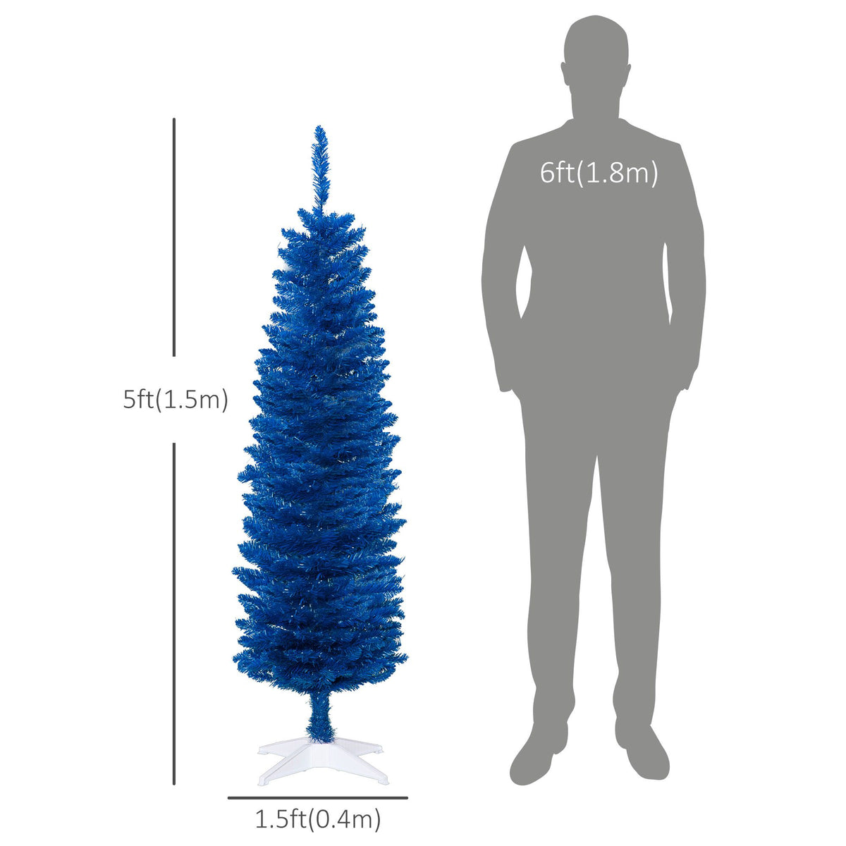 Blue Pencil Christmas Tree 5ft – Slim Unlit Artificial Tree, Flame-Retardant, Easy Setup
