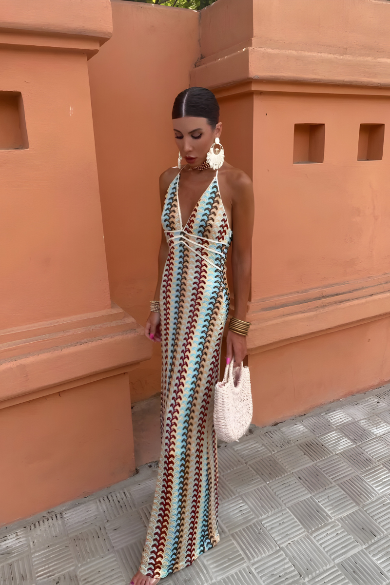 Malia – Boho Maxi Dress with Open Back