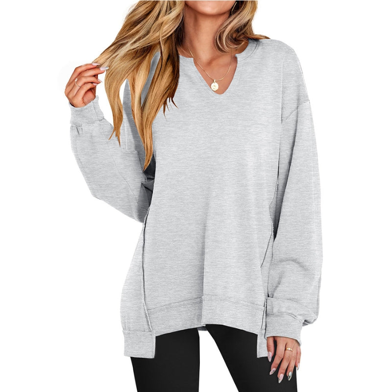Relaxed oversized v-neck tunic sweatshirt