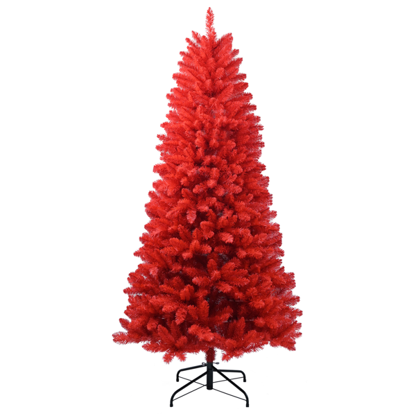 Red Artificial Christmas Tree 5ft – 624 Mixed PVC Tips, Hinged Branches, Foldable Stand
