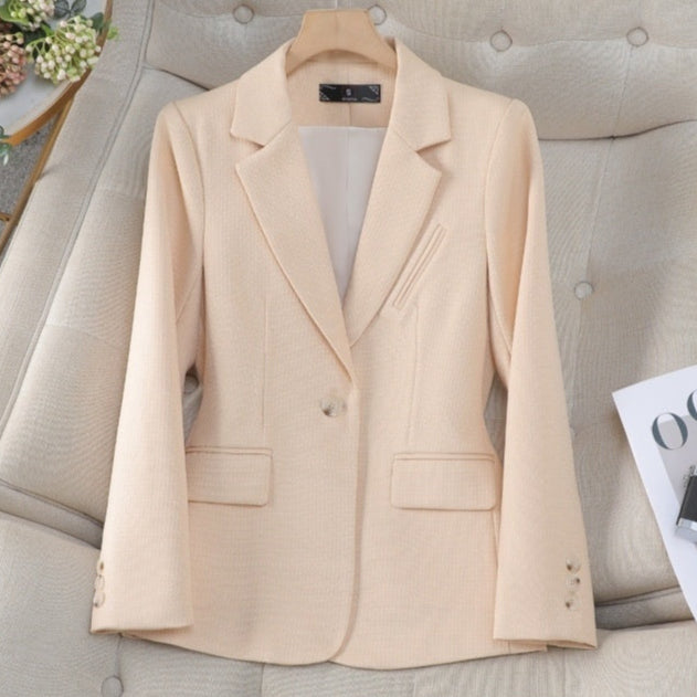Women's Fitted Blazer Long Sleeve Notch Lapel Single Button Pockets