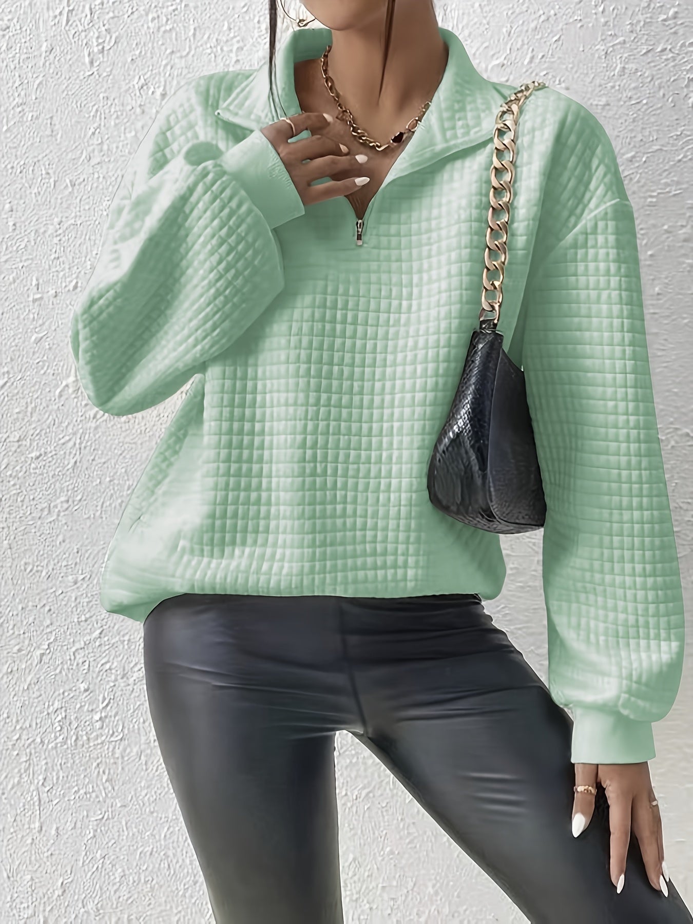 Relaxed Quarter-Zip Mock Neck Pullover