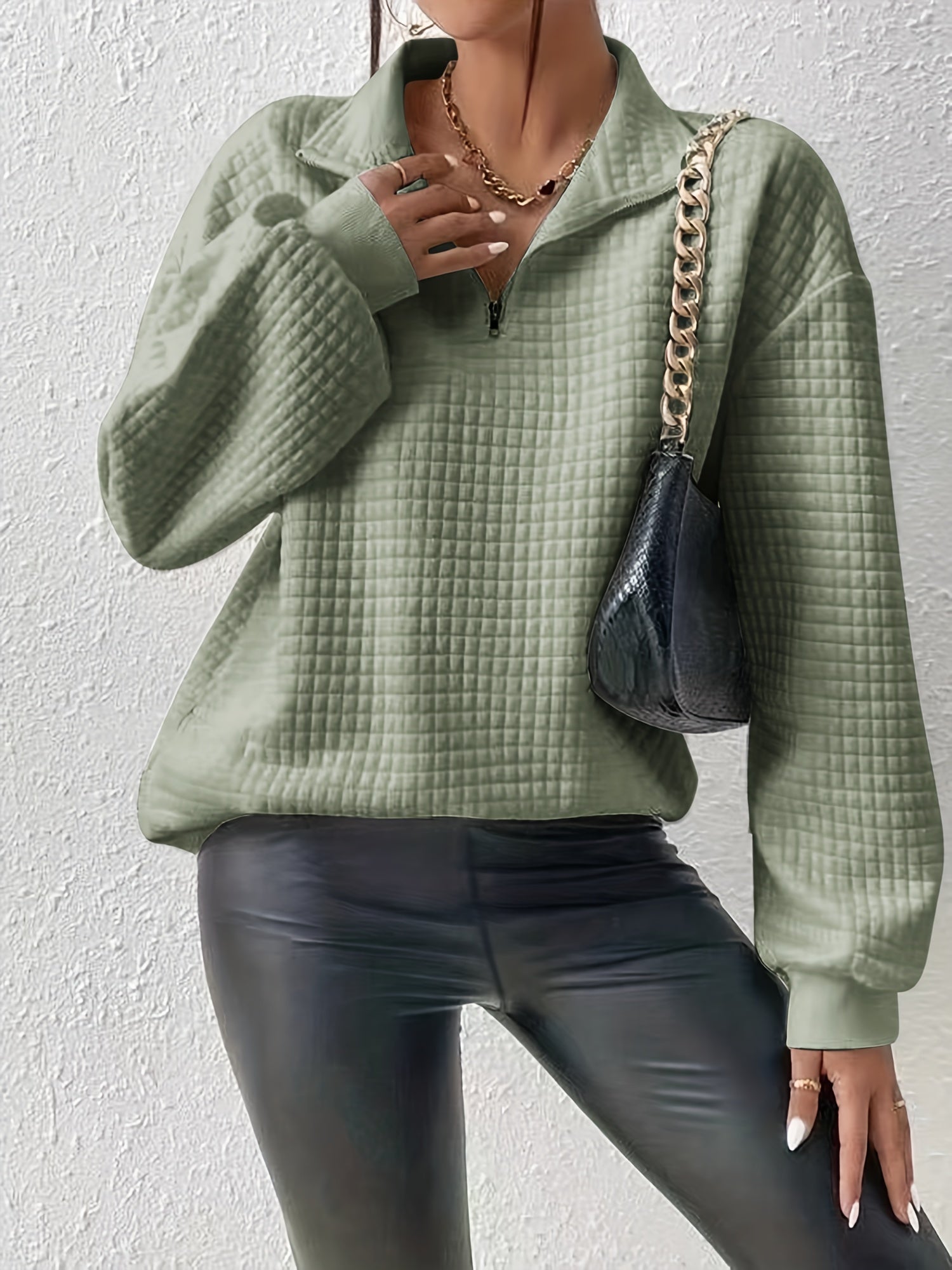 Relaxed Quarter-Zip Mock Neck Pullover