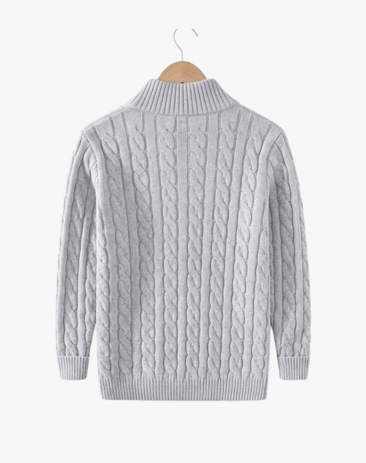 Men's Cable-Knit Half-Zip Sweater with High Collar