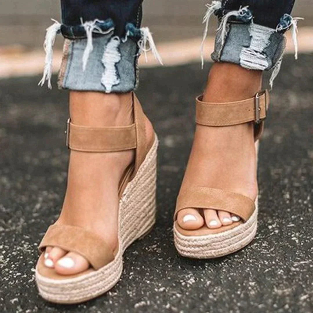 Merlot | Women's Woven Adjustable Buckle Wedge Sandals