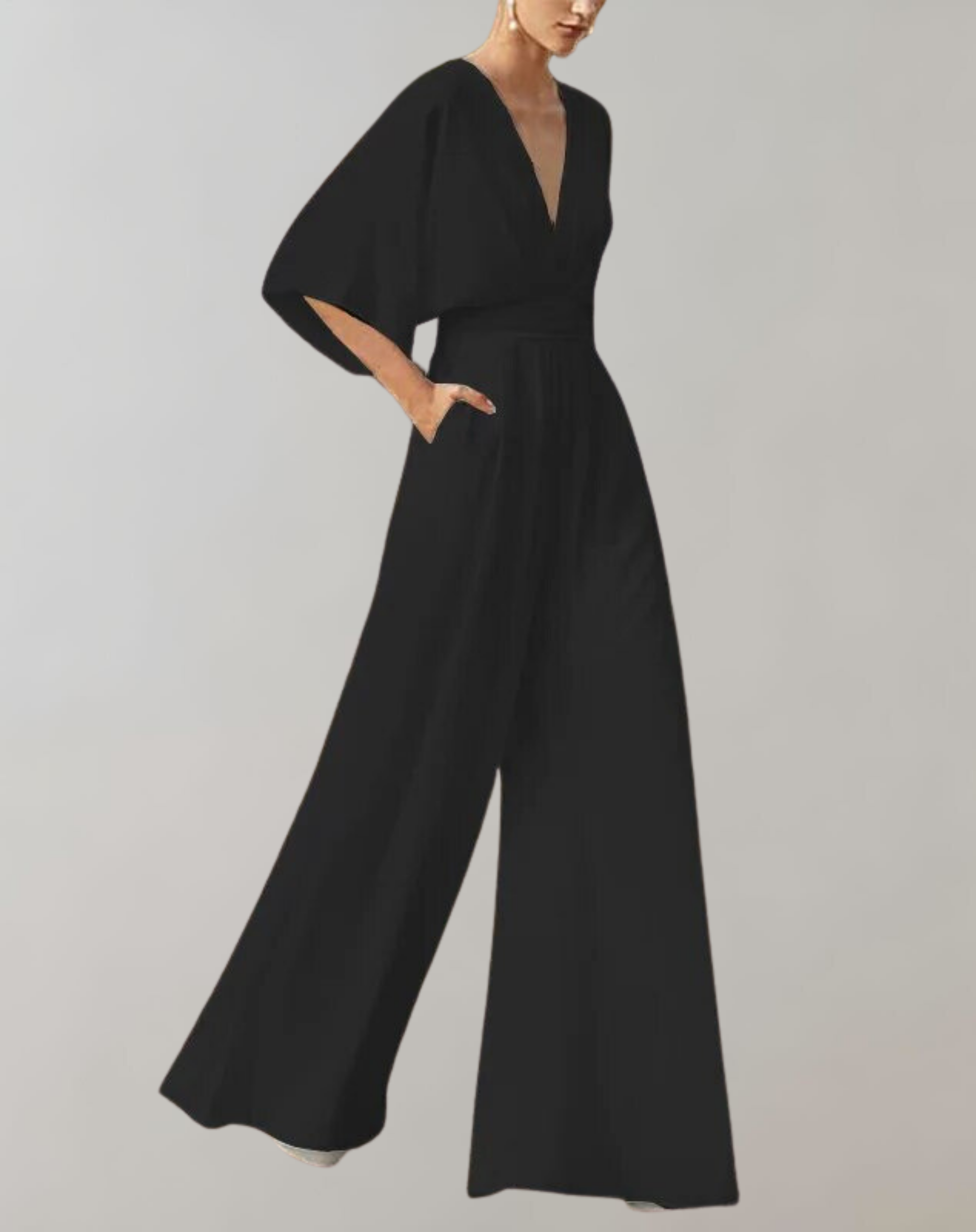 Rosie | Women's Wide Leg Jumpsuit V-Neck Batwing Sleeve Formal