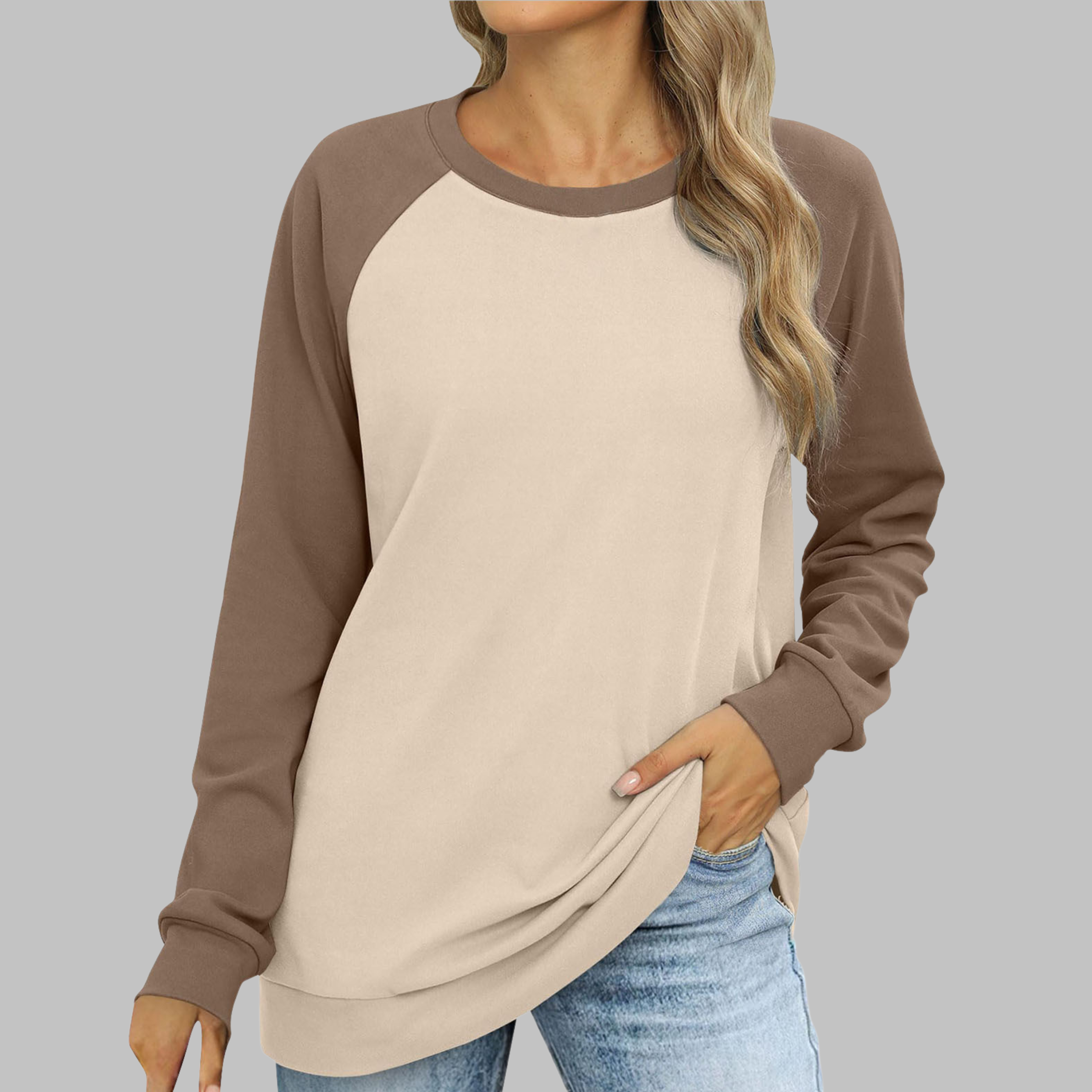 Effortless round neck long sleeve crewneck sweatshirt