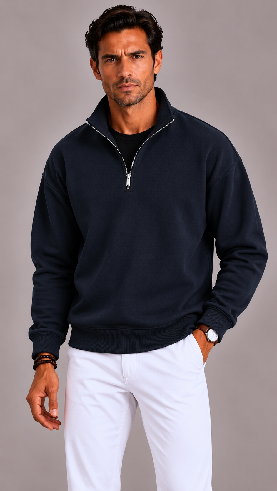 Lunelle | Men's Oversized Quarter-Zip Sweater with Stand-Up Collar