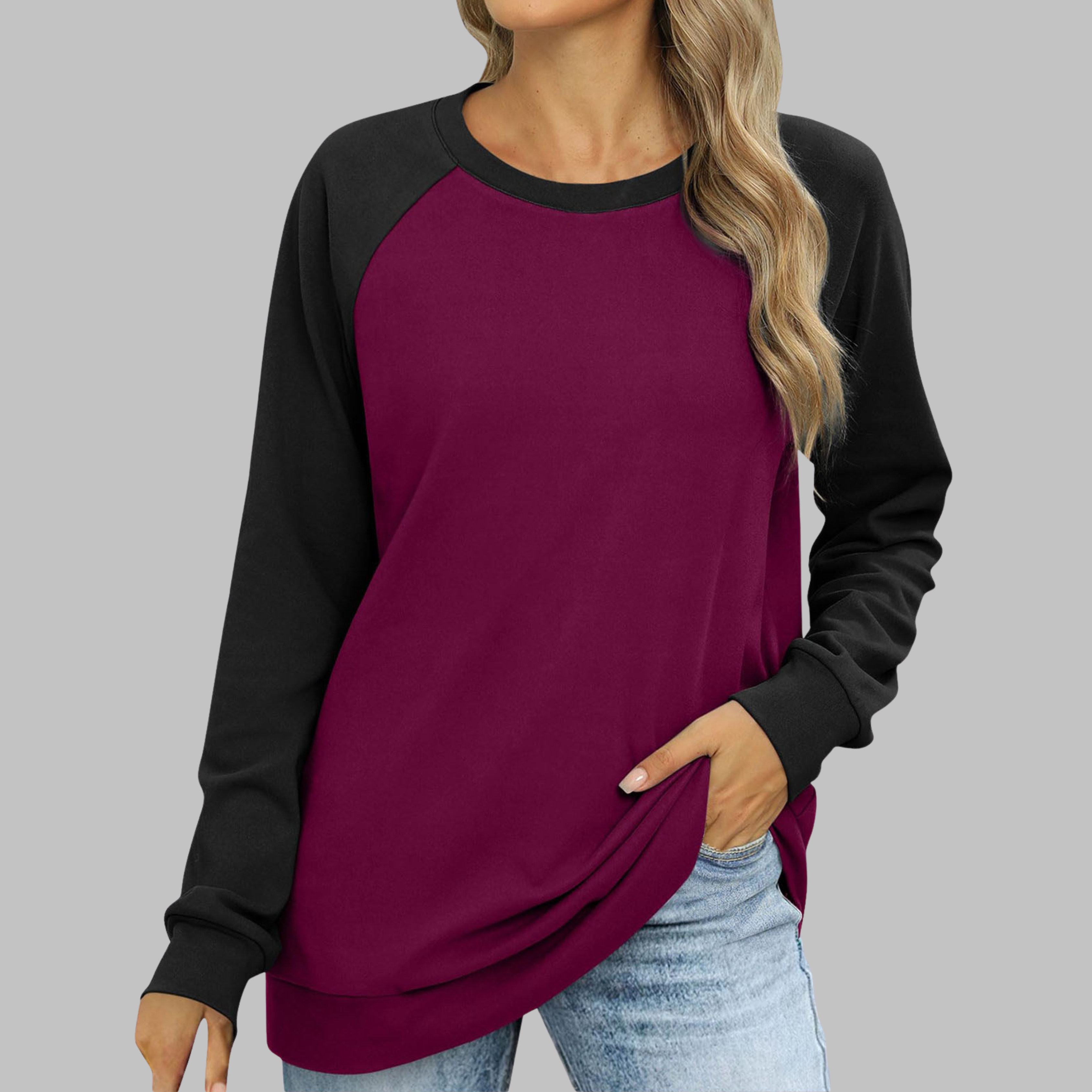 Effortless round neck long sleeve crewneck sweatshirt