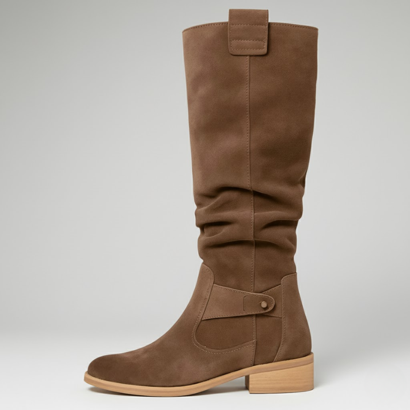 Elegant stacked heel tall boots