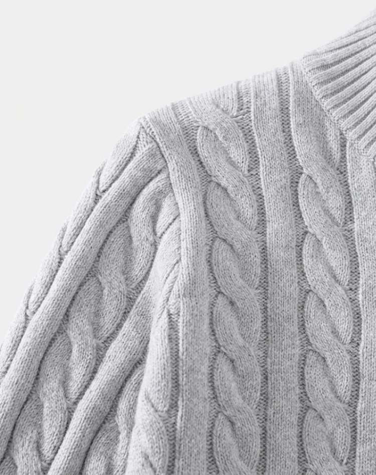 Men's Cable-Knit Half-Zip Sweater with High Collar