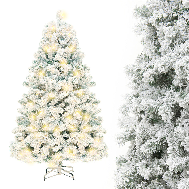 Pre-Lit Artificial Pine Christmas Tree 6ft, 7.5ft – Lighted Green PVC Tree with Metal Stand