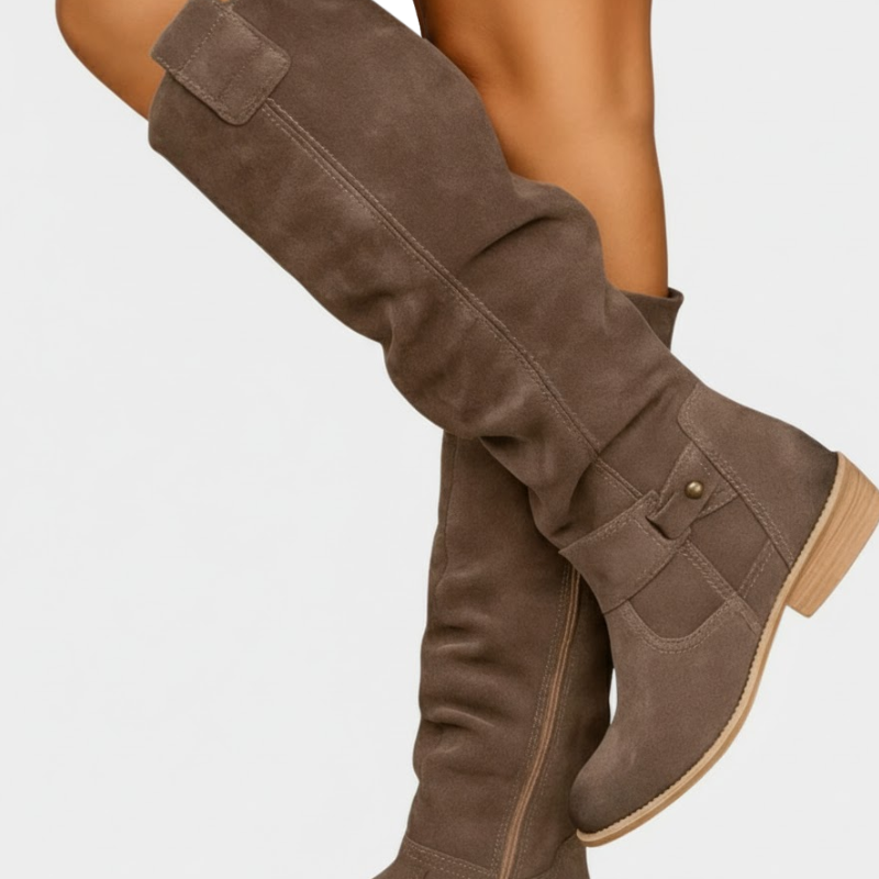Elegant stacked heel tall boots
