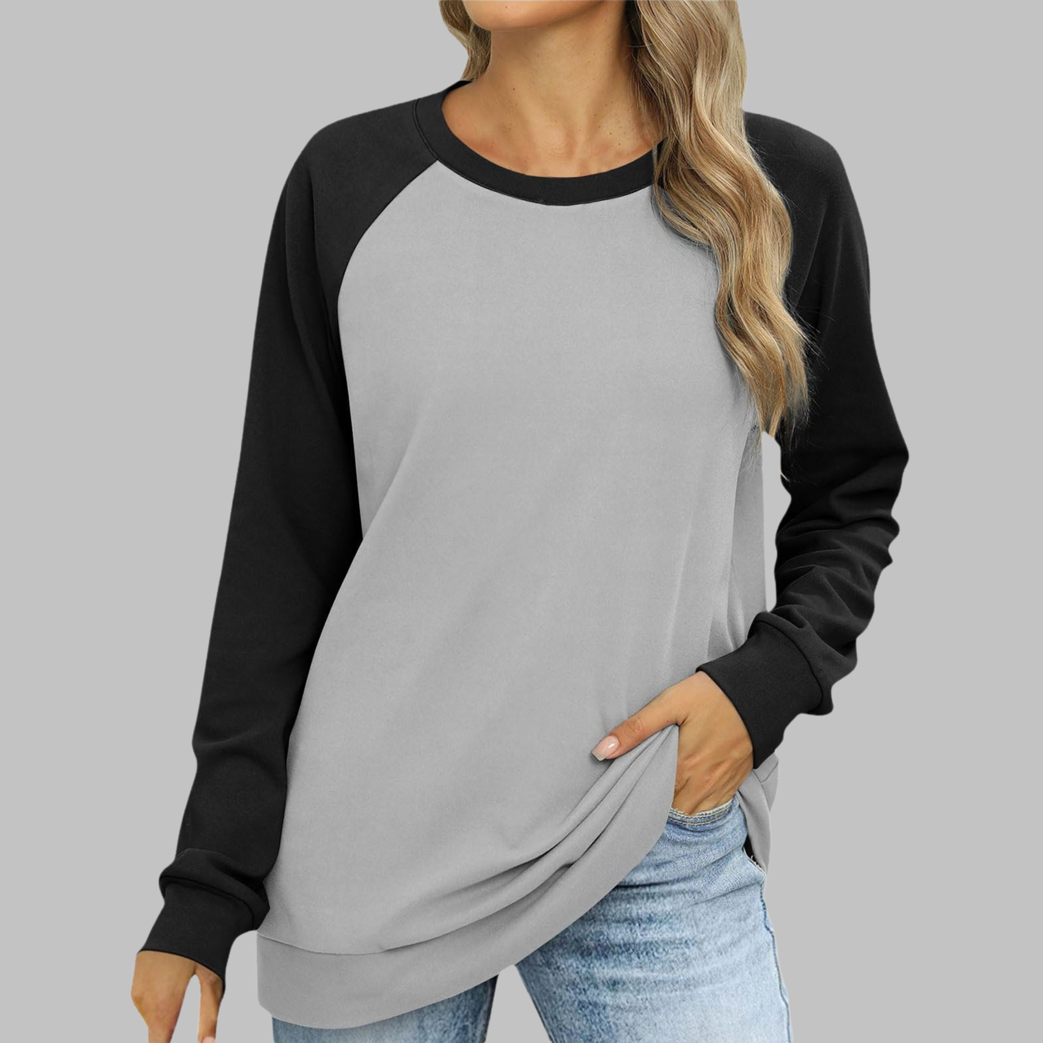 Effortless round neck long sleeve crewneck sweatshirt