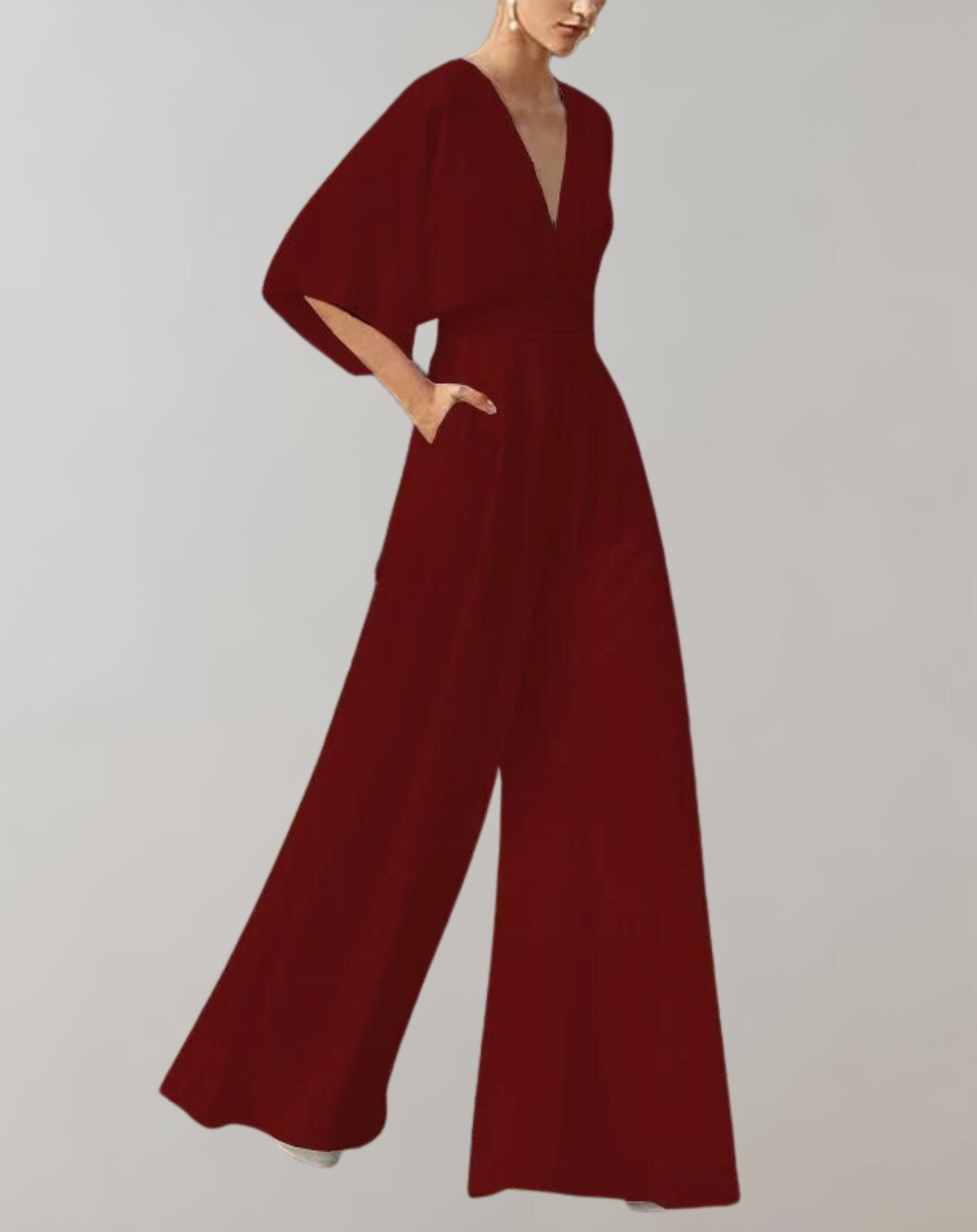 Rosie | Women's Wide Leg Jumpsuit V-Neck Batwing Sleeve Formal