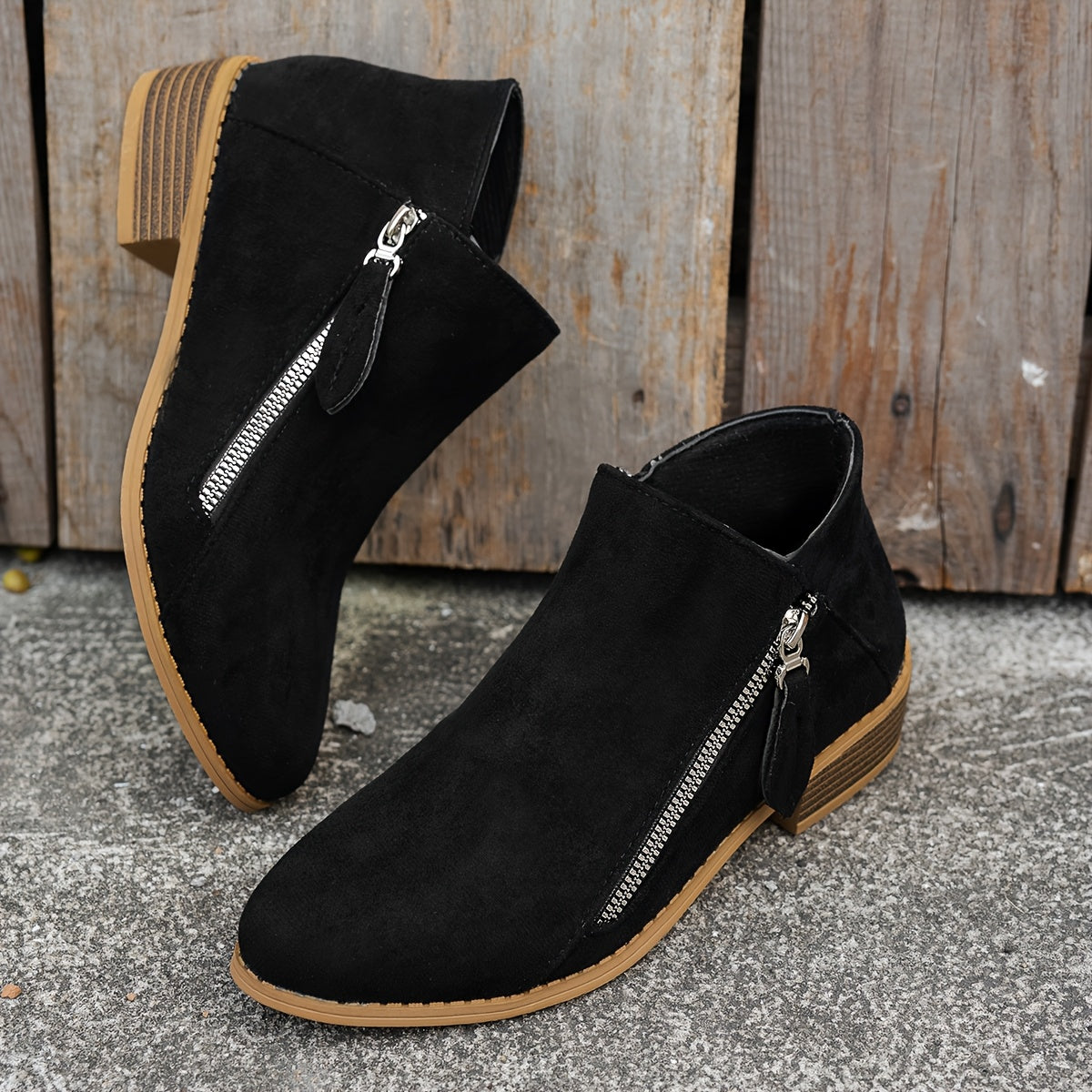 Elegant block heel side-zip ankle boots