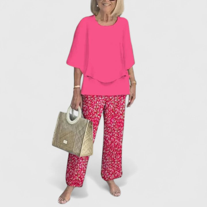 Fern | Women's Casual Floral Print Top and Wide-Leg Pants Set