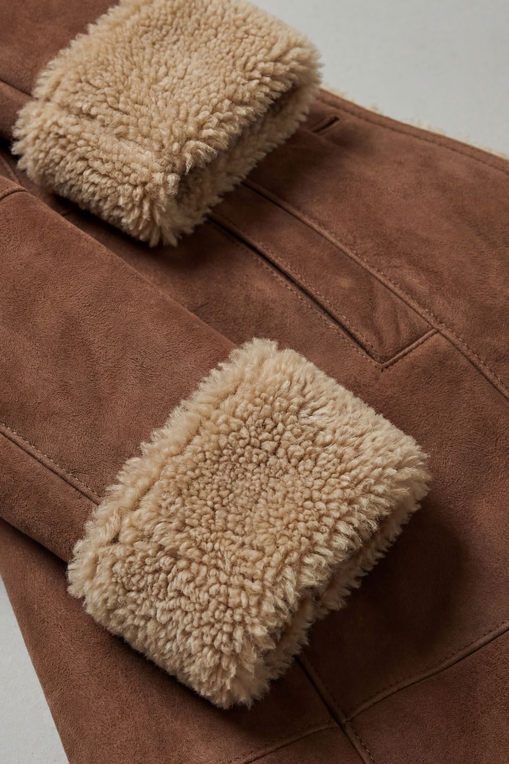 Women's Shearling Lined Long Coat Notch Lapel Button Front Fall Coat