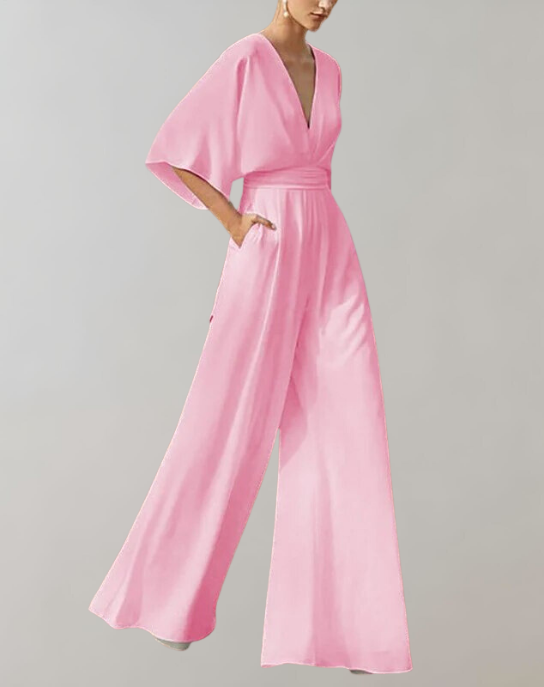Rosie | Women's Wide Leg Jumpsuit V-Neck Batwing Sleeve Formal