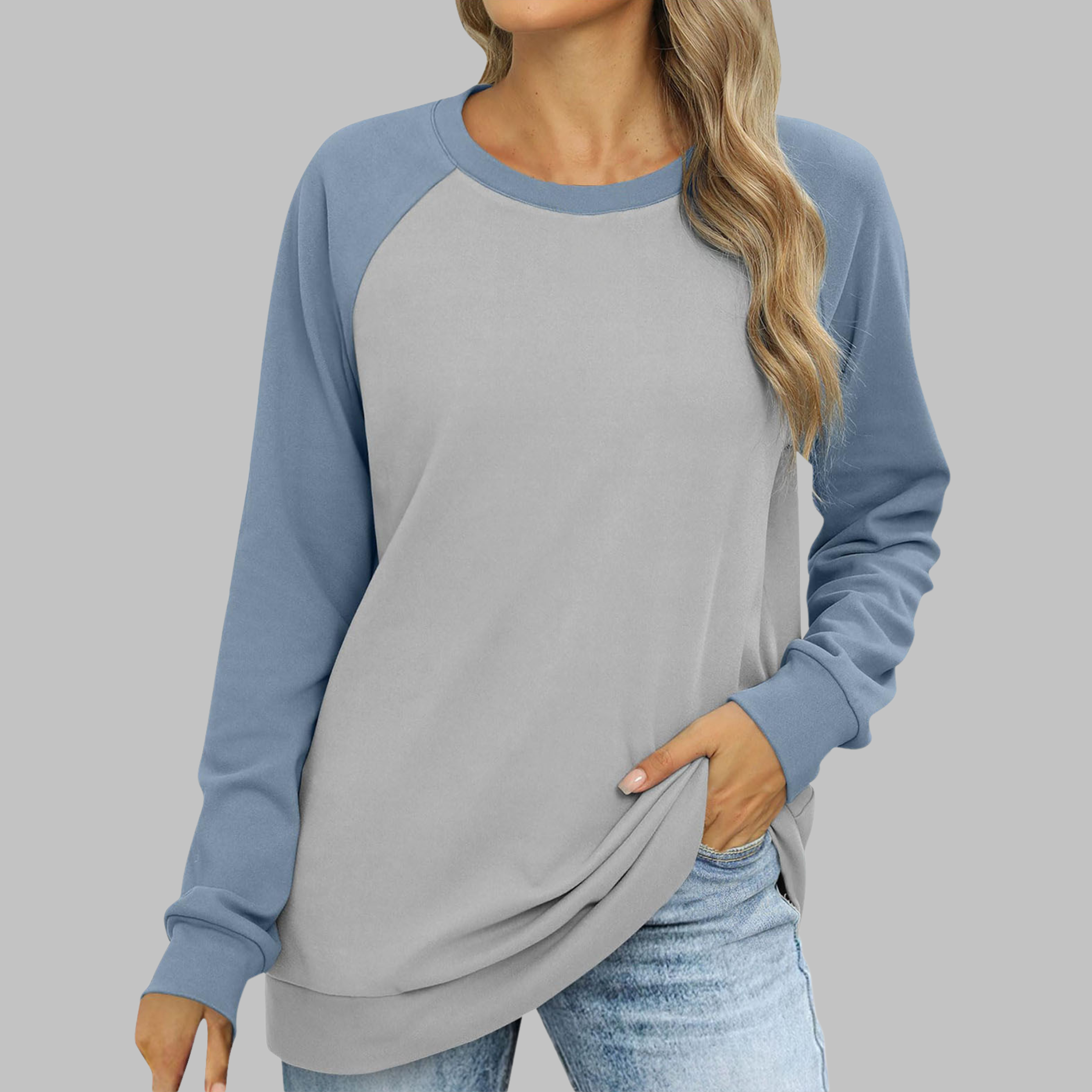 Effortless round neck long sleeve crewneck sweatshirt