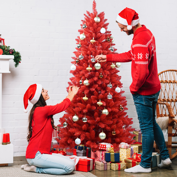 Red Artificial Christmas Tree 5ft – 624 Mixed PVC Tips, Hinged Branches, Foldable Stand