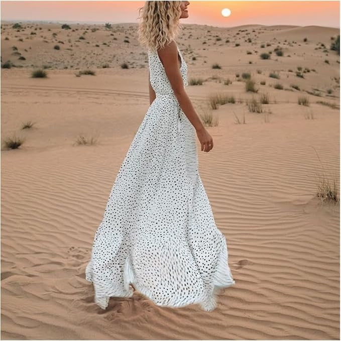 Waverly | Women's Polka Dot Boho Flowy Draped Maxi Dress