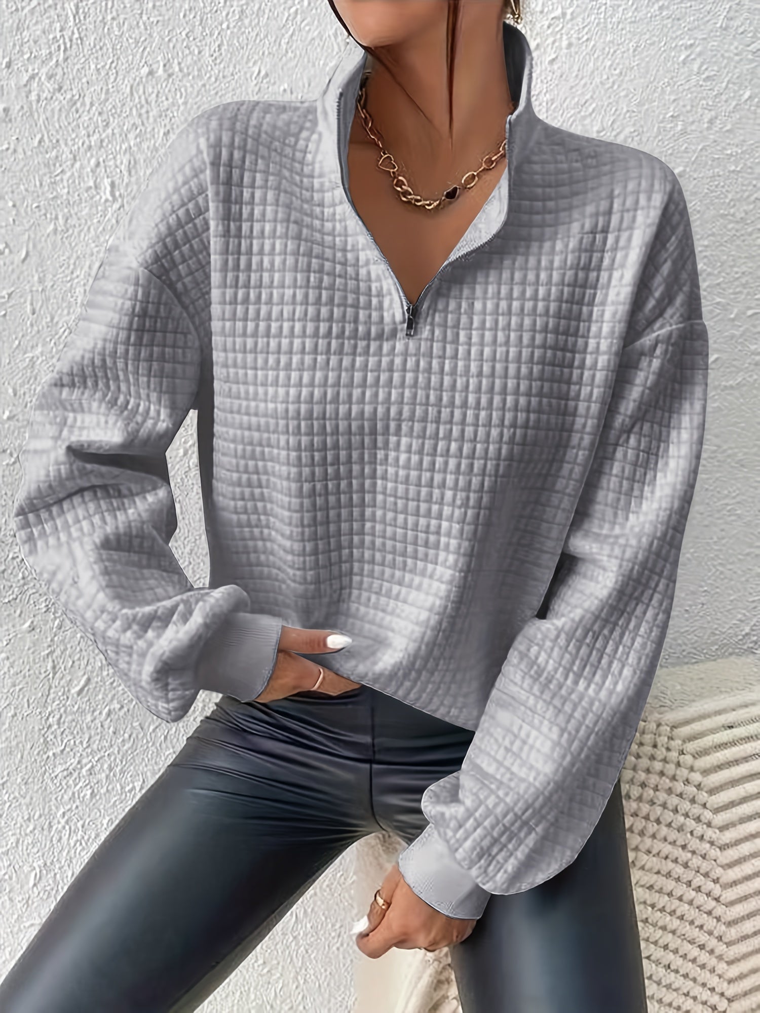 Relaxed Quarter-Zip Mock Neck Pullover