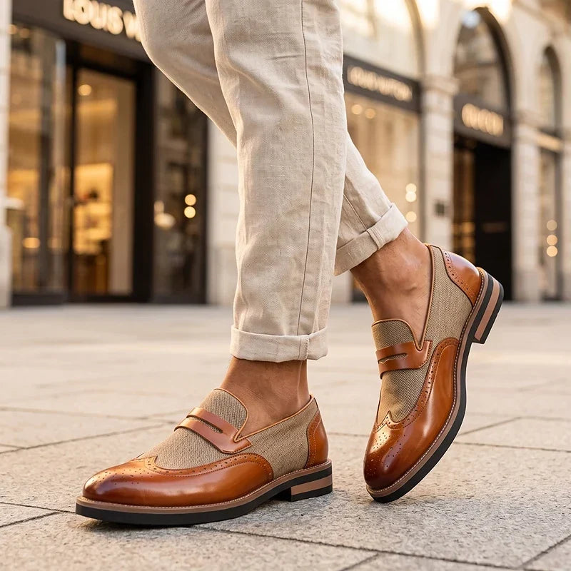 Everett - Leather Woven Brogue Loafers