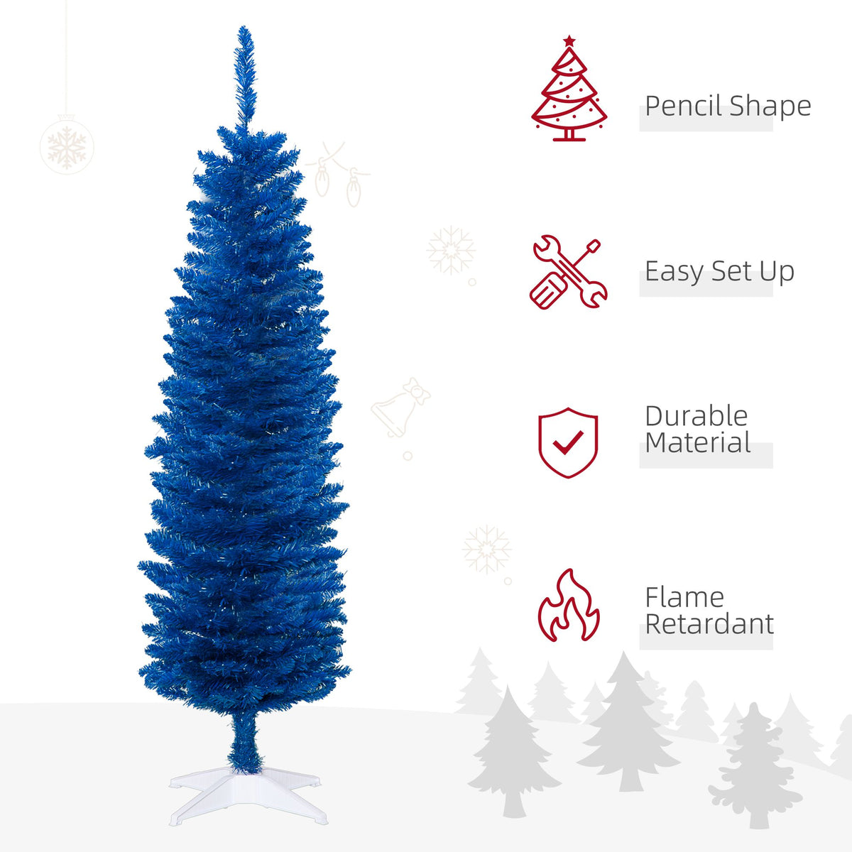 Blue Pencil Christmas Tree 5ft – Slim Unlit Artificial Tree, Flame-Retardant, Easy Setup