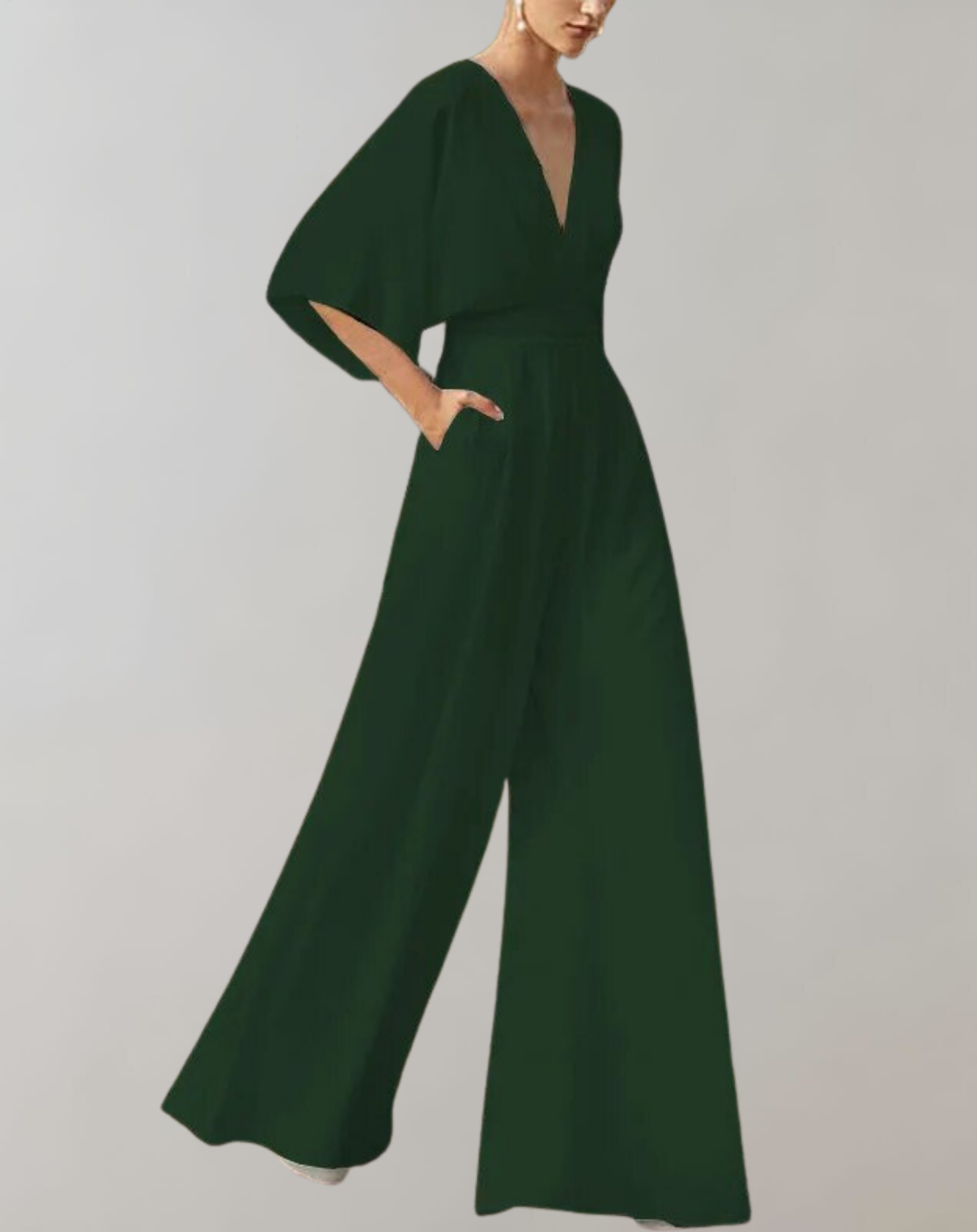 Rosie | Women's Wide Leg Jumpsuit V-Neck Batwing Sleeve Formal
