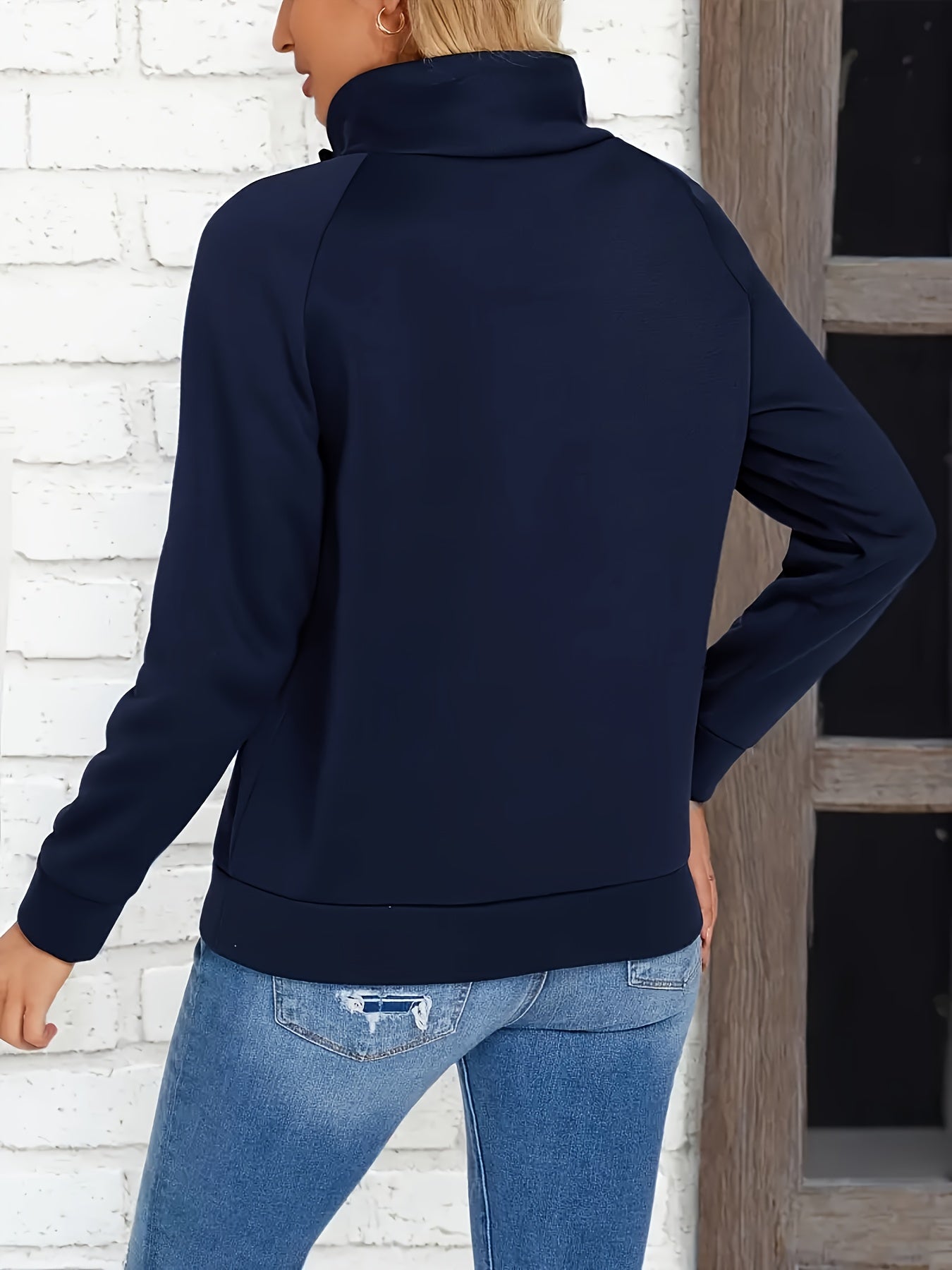 Refined Mock Neck Button-Accent Sweatshirt