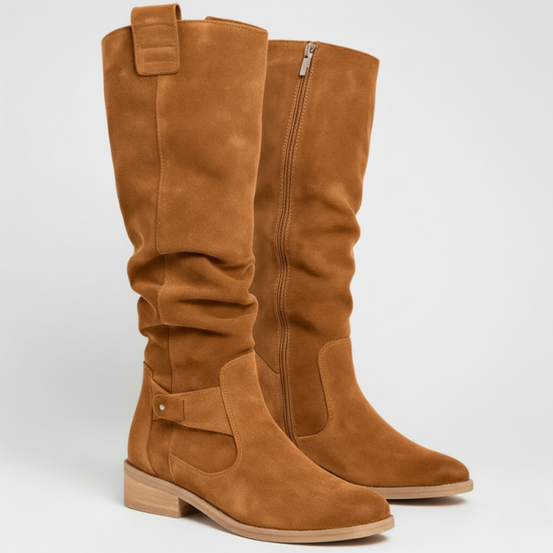 Elegant stacked heel tall boots