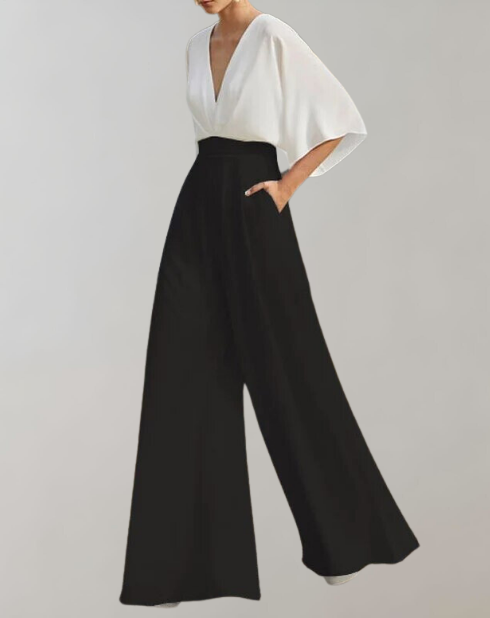 Rosie | Women's Wide Leg Jumpsuit V-Neck Batwing Sleeve Formal