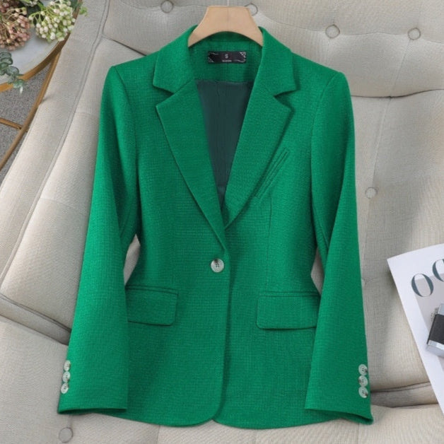 Women's Fitted Blazer Long Sleeve Notch Lapel Single Button Pockets